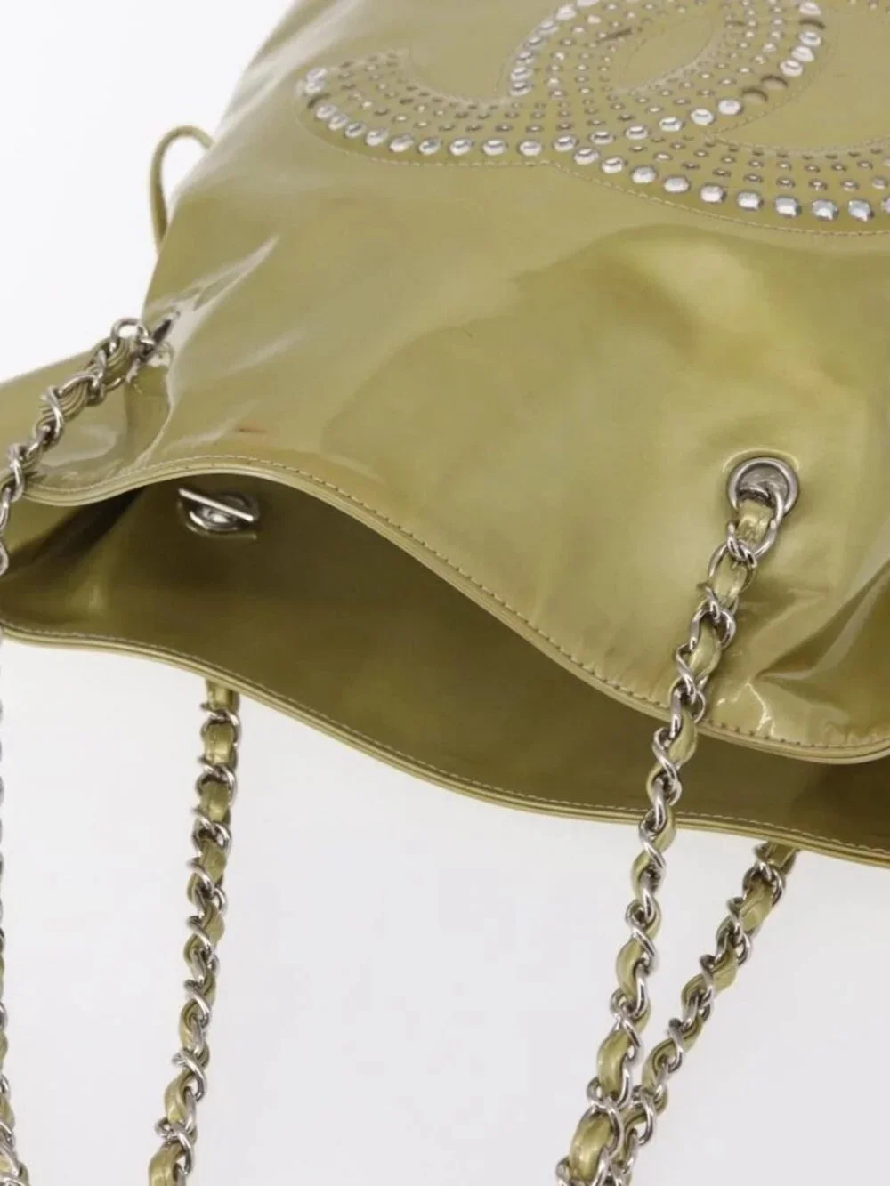 CHANEL COCO Mark Chain Shoulder Bag Patent leather Gold CC Auth 152287